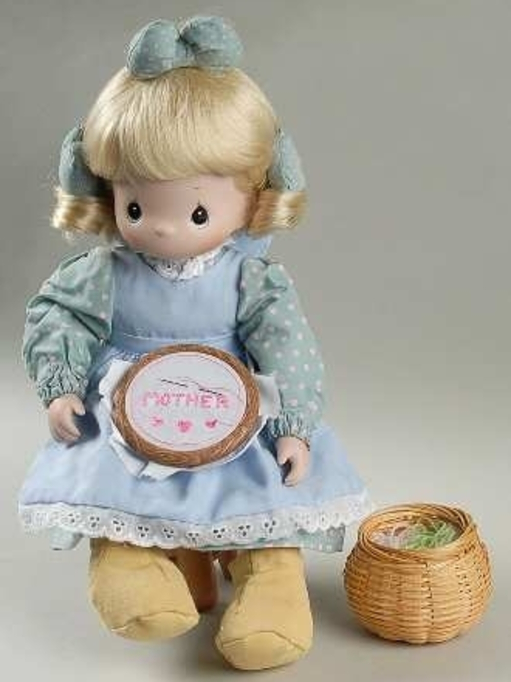 Precious Moments Light Blue Polka-Dot Dress Doll with 'Mother' Embroidery